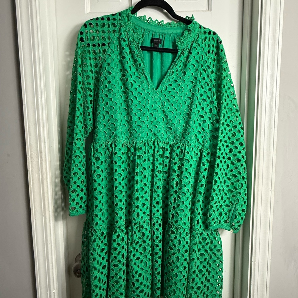 J. Crew Green Long Sleeve V-Neck Sundress